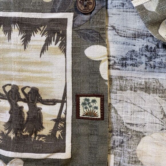 Seven‎ Palm Aloha Hawaiian XL Green Shirt Tiki Hula Wahine Floral Leaves - Picture 11 of 14